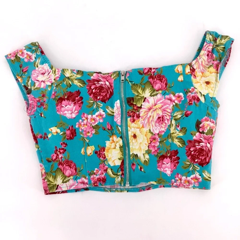 GI7 Blue Floral Print Underwire Crop Top Size Medium - Picture 9 of 9